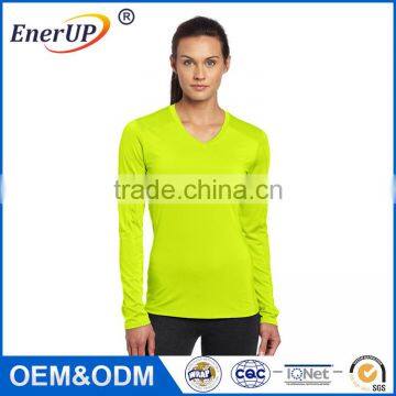 Hot sale cheap v neck women breathable polyester long skin tight long sleeve t shirt