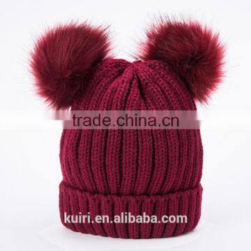 High Quality Cashmere Knitted Hat With Double Fur Poms KR-H010