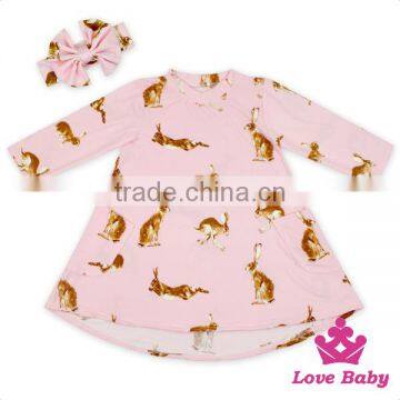 48BQA141 Lovebaby Easter Baby Printed Rabbit Long Sleeve With Two Pocket Kids Girls Holiday Dress photo-2