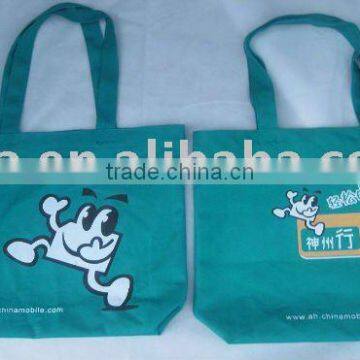 blue logo printed canvas bag