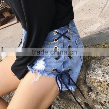 Runwaylover 4896 Europe Style new design tie denim summer short