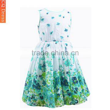 Latest Summer Custom Designs Flower Printing Net Fomal Kids Dresses