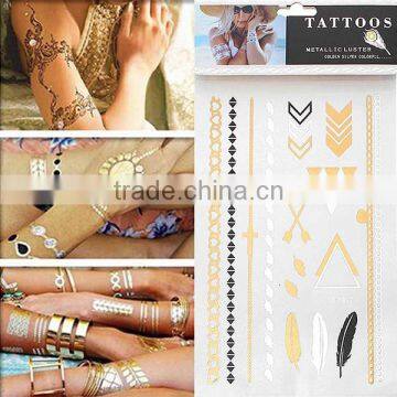 High Quality Body Art Multicolor Mixed Pattern Removable Waterproof Metallic Custom Temporary Tattoos Sticker