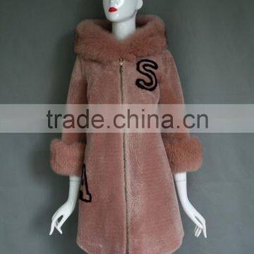 Latest Women Winter Double Face Shearing Lamb Fur Jacket Long Style With Letter S design