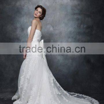 Mermaid Straight Neck With Beaded And Ribbon Sash Wedding Dress AS28602 photo-2