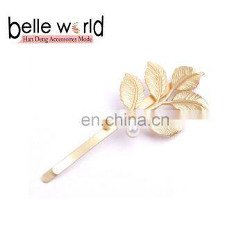 Fashion Women Metal Leaf Hair Pin Lady Gold Plated Leaf Hair Clip