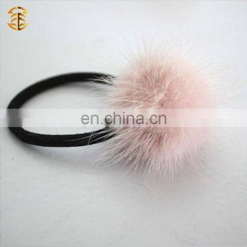 2017 Wholesale colorful fur ball bands ties elastic hair band