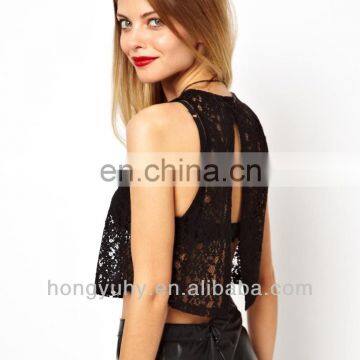 Sleeveless Lace Crop tops wholesale from Chinese Clothing manufacturers