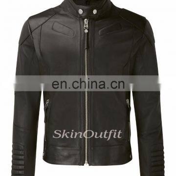 NEW MEN'S GENUINE LAMBSKIN STYLISH MOTORCYCLE BIKER LEATHER JACKET BLACK 01