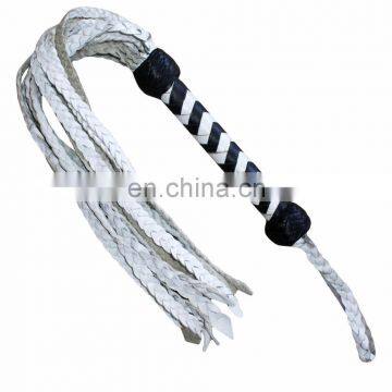 HMB-503A LEATHER FLOGGER BRAIDS BULL WHIP NINE O CAT WHIPS BLACK WHITE