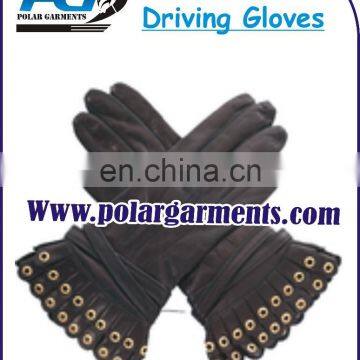 Fashionable Leather Pleated Driving Gloves For Women