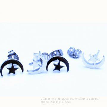 Foreign trade accessories, moon and stars, body piercing stainless steel bow tie earrings wholesale