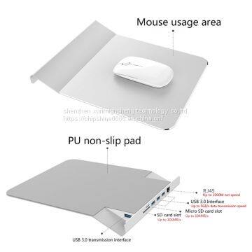 Multifunctional Aluminum Alloy Mouse Pad 6 in 1 Expand Docks USB Hub With RJ45 USB 3.0 Micro SD and SD Card Ports for Laptop photo-4