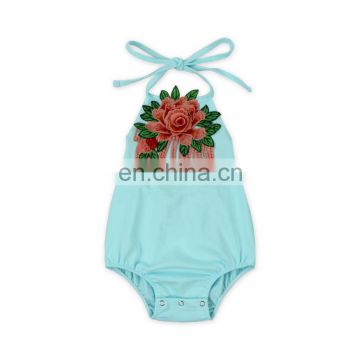 3D Embroidery Backless Baby Clothing Halter Romper