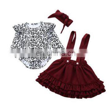 Summer Toddler Kid Baby Girl Sets Clothes Leopard Rompers + Strap Dress Headband 3Pcs Outfit Set