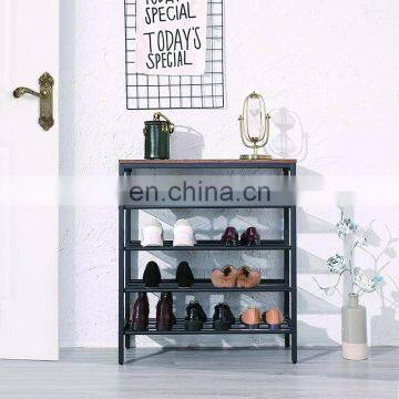 Living Room Custom Metal and Wooden Shoe Rack Bench 2 Tier Iron Steel Shoe Rack Online for Sale Simple Designs photo-7