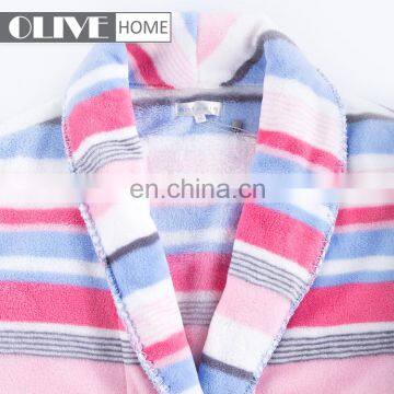 Spring Personalized Super Soft Duplex Printing Striped Coral Fleece Bathrobe With Horn Button photo-4