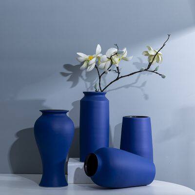 Nordic Large Blue Modern Simple Creative Hand Made Ceramic Vase For TV Bench Decor photo-2