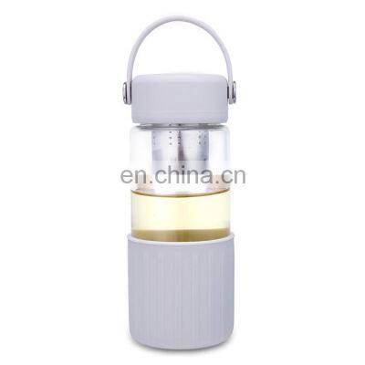 New design 500ML portable borosilicate glass bottle with anti-scalding ring and tea filter