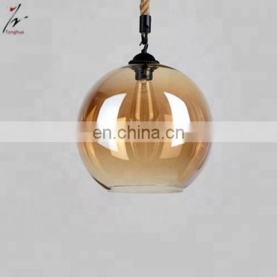 Vintage Hemp Rope Pendant Light E27 Glass Ball Shade Decorative Lamp