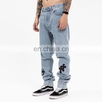 Wholesale Factory Men applique embroidery Jean