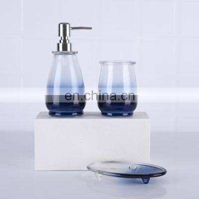 New Custom Decor White and Blue Glass Bathroom Accessories Sets