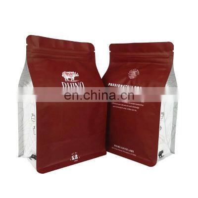 custom matte printing square bottom coffee beans packaging pouches zip top aluminum foil flat bottom 250g coffee bags with valve