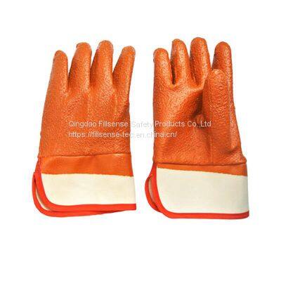 Heavy Duty Safety Cuff Cotton Jersey Liner PVC Rough Sandy Coated Gloves