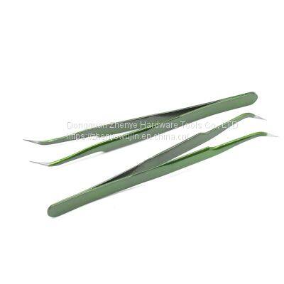 Green Precision Titanium Alloy Straight Pointed Curved Nose Tweezers Electronic Parts Stainless Steel Anti-static Clip Cute Sticker