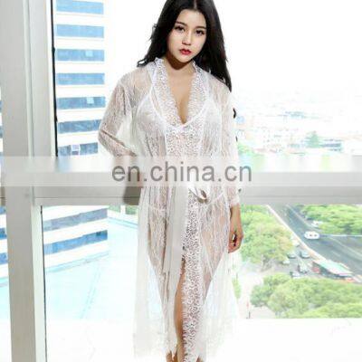 Lingerie for Women Sexy Long Lace Dress Sheer Gown See Through Kimono Robe photo-2