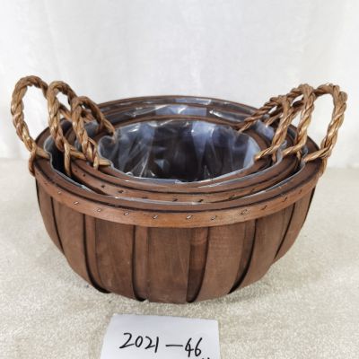 China Cheap Wholesale Wood chip Basket Poplar Material Storage Basket For garden