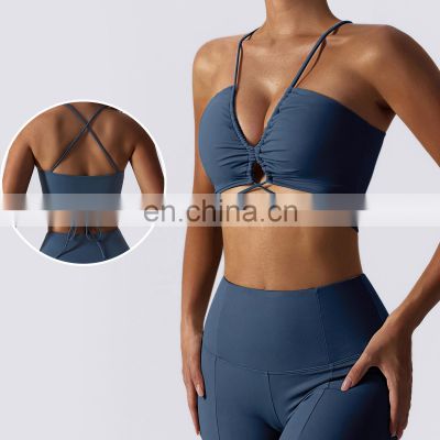 Cross Back Womans Sexy Sports Long Line Strappy Tops Custom Sling Straps Yoga Fitness Bras