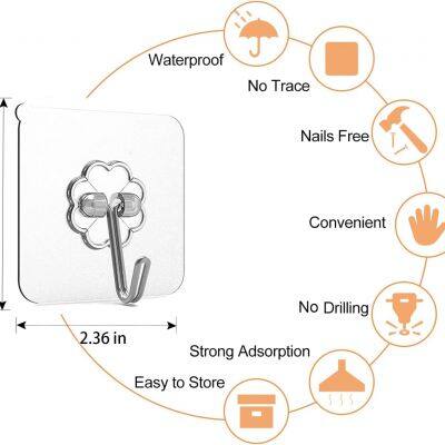 Adhesive Hooks, Sticky Hooks, Transparent Reusable Removable Adhesive Hooks for Hanging, Wall Hooks for Hanging Can be Use for Kitchen Bathroom Shower Outdoor Home Improvement photo-2