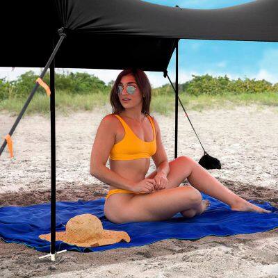 Portable Large UPF50 UV, Protection 4 Aluminum Poles Lycra Nylon Family Sun Shelter Canopy Tent Beach Shade With Sandbag Anchors