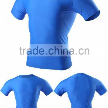 (OEM/ODM Factory)Blue Short sleeve quick dry breathable compression wear men compression wear quick dry running tops for men