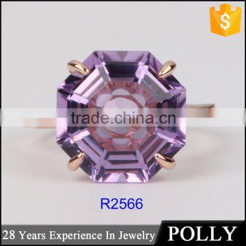 Latest Dubai Gold Ring Design for Girls Single Stone Finger Amethyst Ring photo-3