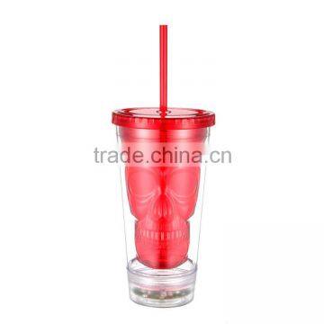 16OZ Plastic AS double wall tumbler with LED and skull inner wall