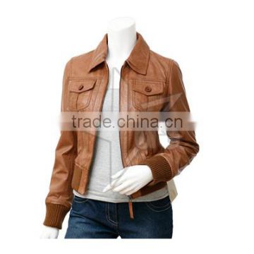 2015 womens long style brown leather jacket