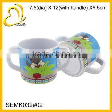 lovely melamine kids cup with double handle, melamine mug for drinking