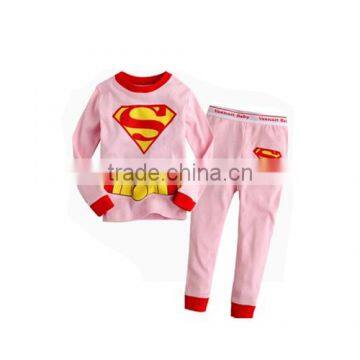 2016 newest design pink superman pajamas girls,boutique children household clothing sets,kids spring autumn cotton pijamas