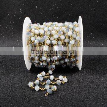 $4/meter by Trade Assurance- Lavender White Chalcedony Gemstone Wire Wrapped Chain Roll Gold Roll Jewelry Chain-Free Shipping photo-5