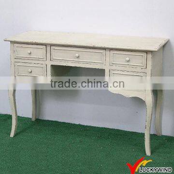 3 Drawers Shabby Wood Console Table White photo-4
