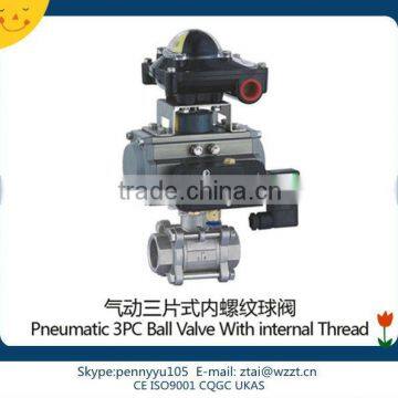 3pc Spring Return Stainless Steel Pneumatic Actuator Ball Valve