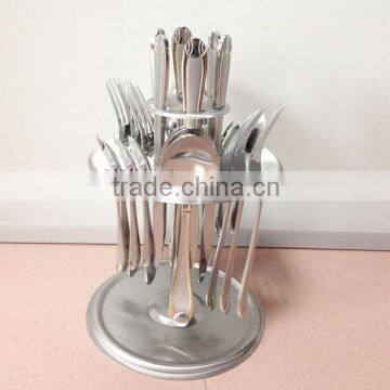 stainless steel cutlery revolving stand with 24pcs