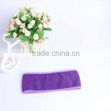 purple microfiber embroidery headband with hook and loop