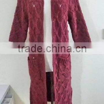 Ladies long sleeve knitted rhombic cardigan, sweater