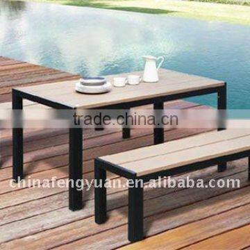 Aluminum material plastic wood outdoor dining set, modern table and bench