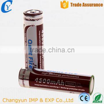 High capacity 4500mAh 3.7v Rechargeable 18650 li-ion battery for flashlight