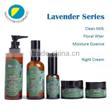 Lavender reduce pigment relieve skin care set ,clean milk/water/essence/day cream/night cream