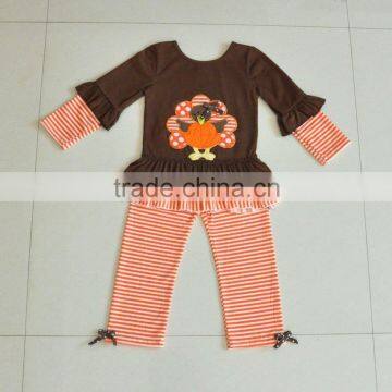 Wholesale Childrens Boutique Clothing Turkey Embroidery Ruffle Baby Girls Thanksgiving Outfits photo-2